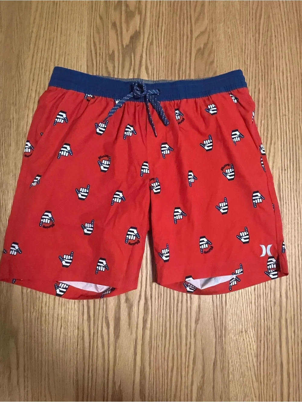 HURLEY BBQ Stay Fly Red American Flag Patriot Hang-Loose Volley Swim Shorts M